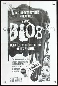 2n398 BLOB military one-sheet R60s cool image of the monster bloated with the blood of its victims!