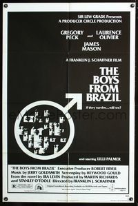 2n409 BOYS FROM BRAZIL one-sheet poster '78 Gregory Peck is a Nazi on the run from Laurence Olivier!
