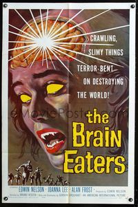 2n410 BRAIN EATERS one-sheet poster '58 Roger Corman, classic horror art of girl's brain exploding!