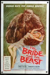 2n413 BRIDE & THE BEAST 1sheet '58 Ed Wood classic, great wacky art of huge ape holding sexy girl!