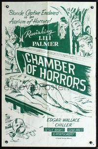 2n428 CHAMBER OF HORRORS 1sh R56 Edgar Wallace, a blonde captive enslaved in an asylum of horrors!