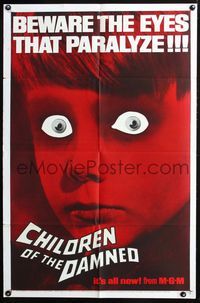 2n430 CHILDREN OF THE DAMNED one-sheet '64 beware the eyes that paralyze, creepy super close up art!