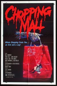 2n432 CHOPPING MALL one-sheet '86 great art of severed hand carrying shopping bag with head in it!