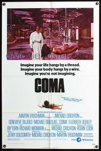 2n444 COMA one-sheet '77 Genevieve Bujold finds room of hanging unconscious sexy beautiful women!