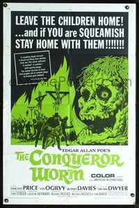 2n450 CONQUEROR WORM one-sheet movie poster '68 Edgar Allan Poe, Vincent Price, gruesome horror art!