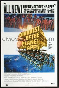 2n451 CONQUEST OF THE PLANET OF THE APES style B one-sheet movie poster '72 the revolt of the apes!