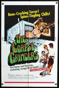 2n452 CORPSE GRINDERS one-sheet '71 Ted V. Mikels, most gruesome bone-crushing horror artwork!