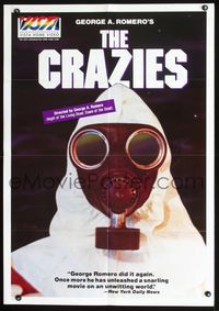 2n457 CRAZIES video 1sh R1980s George Romero, great super close image of creepy hooded man in gas mask!