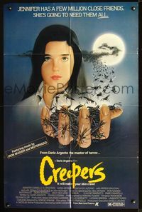 2n462 CREEPERS 1sh '85 Dario Argento, cool art of Jennifer Connelly with handful of bugs by Newton!