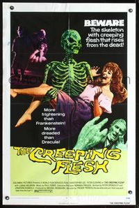 2n463 CREEPING FLESH 1sheet '72 Christopher Lee, Peter Cushing, cool image of skeleton holding girl!