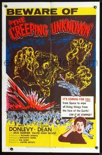 2n464 CREEPING UNKNOWN 1sheet '56 art of wacky creature who's coming to wipe out all living things!