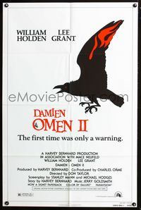 2n475 DAMIEN OMEN II style A one-sheet '78 William Holden, Lee Grant, cool art of demonic crow!