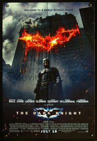 2n482 DARK KNIGHT DS flaming bat symbol advance 1sheet '08 great image of Christian Bale as Batman!