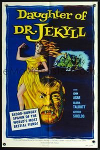 2n486 DAUGHTER OF DR JEKYLL 1sheet '57 Edgar Ulmer, cool art of sexy girl & creepy monster!