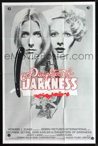 2n487 DAUGHTERS OF DARKNESS one-sheet poster '71 sexy vampires, cool image of bloody straight razor!