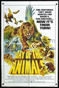 2n490 DAY OF THE ANIMALS int'l 1sh '77 wildlife revenge more shocking than The Birds, great artwork!