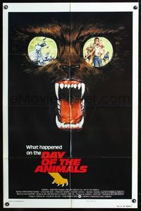 2n491 DAY OF THE ANIMALS style B int'l 1sheet '77 great art of crazed beast with reflection in eyes!