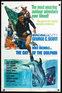 2n493 DAY OF THE DOLPHIN style D 1sheet '73 art of George C. Scott & Trish Van Devere, Mike Nichols