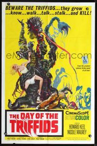 2n494 DAY OF THE TRIFFIDS 1sheet '62 classic English sci-fi horror, cool art of monster with girl!