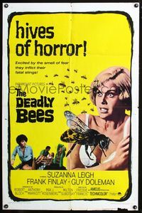 2n500 DEADLY BEES 1sheet '67 hives of horror, fatal stings, image of sexy near-naked girl attacked!