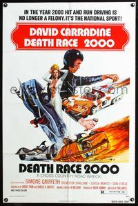 2n502 DEATH RACE 2000 one-sheet poster '75 Paul Bartel, David Carradine, cool car racing sci-fi art!