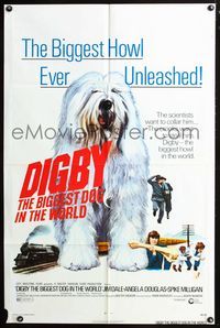 2n515 DIGBY THE BIGGEST DOG IN THE WORLD 1sheet '74 cool giant artwork of sheep dog, wacky sci-fi!