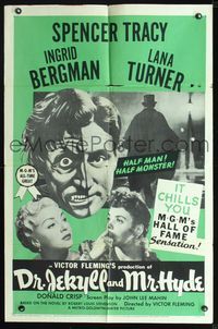 2n519 DR. JEKYLL & MR. HYDE one-sheet R54 different image of half-man/half-monster Spencer Tracy!