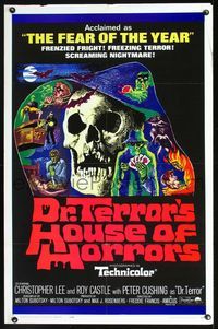 2n522 DR. TERROR'S HOUSE OF HORRORS one-sheet poster '65 Christopher Lee, cool horror montage art!