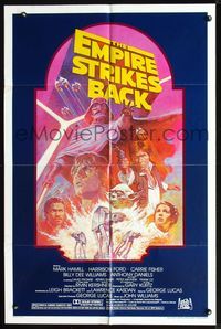 2n536 EMPIRE STRIKES BACK 1sh R82 George Lucas sci-fi classic, cool artwork by Tom Jung!