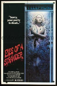 2n547 EYES OF A STRANGER 1sh '81 really creepy image of dead girl in telephone booth with peanuts!
