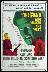 2n550 FIEND WHO WALKED THE WEST 1sheet '58 don't turn your back on the kooky killer w/the baby face!