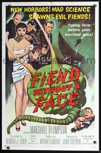 2n551 FIEND WITHOUT A FACE 1sh '58 giant brain & girl only in towel, mad science spawns evil fiends