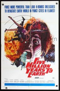 2n557 FIVE MILLION YEARS TO EARTH 1sheet '67 James Donald, Andrew Keir, Shelley, art by Gerald Allison!