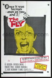 2n561 FLY one-sheet '58 classic sci-fi, great close up of girl screaming as seen through fly's eyes!