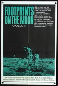 2n567 FOOTPRINTS ON THE MOON 1sheet '69 the real story of the Apollo 11, cool image of moon landing!