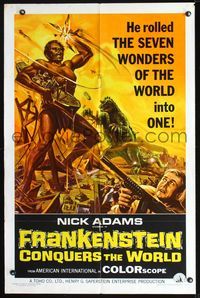 2n570 FRANKENSTEIN CONQUERS THE WORLD 1sheet '66 cool art of monsters terrorizing by Reynold Brown!