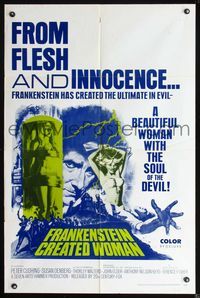 2n571 FRANKENSTEIN CREATED WOMAN 1sheet '67 Peter Cushing, Susan Denberg had the soul of the Devil!