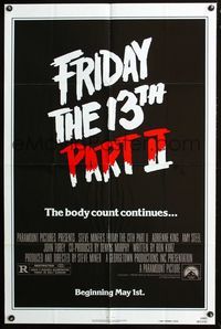2n574 FRIDAY THE 13th 2 advance teaser 1sheet '81 Jason Voorhees, summer camp slasher horror sequel!
