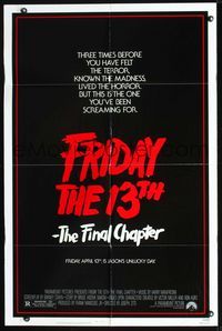 2n575 FRIDAY THE 13th 4 one-sheet movie poster '84 slasher sequel, this is Jason's unlucky day!