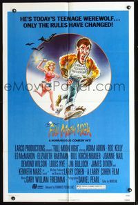 2n582 FULL MOON HIGH 1sheet '80 Larry Cohen, great artwork of sexy girl with knife chasing werewolf!