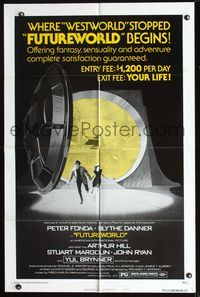2n584 FUTUREWORLD style B one-sheet '76 different art of Peter Fonda & Blythe Danner running away!