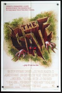 2n589 GATE one-sheet movie poster '86 cool horror art of monster emerging from hole by Carroll!