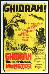 2n590 GHIDRAH THE THREE HEADED MONSTER one-sheet '65 Toho, he battles Godzilla, Mothra, and Rodan!