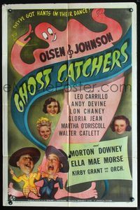 2n592 GHOST CATCHERS one-sheet '44 Ole Olsen & Chic Johnson, wacky ghost art, it's SCARE-OOUIE!
