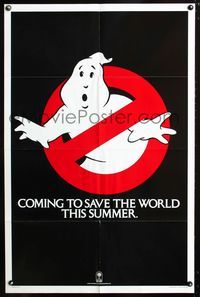 2n596 GHOSTBUSTERS teaser one-sheet movie poster '84 Ivan Reitman, classic no ghost allowed image!