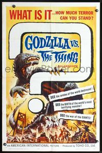 2n609 GODZILLA VS. THE THING 1sh '64 Toho sci-fi, best monster art, how much terror can you stand!