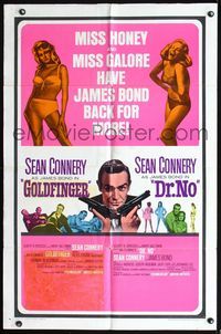 2n612 GOLDFINGER/DR NO one-sheet '66 Sean Connery as James Bond, plus sexy Miss Honey & Miss Galore!