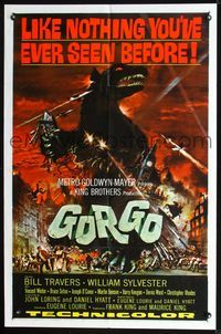 2n614 GORGO one-sheet movie poster '61 great artwork of monster terrorizing city by Joseph Smith!