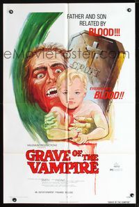 2n617 GRAVE OF THE VAMPIRE 1sheet '72 wacky horror art of father & son related by everyone's blood!