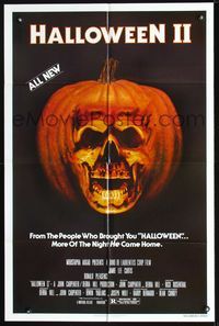 2n622 HALLOWEEN II one-sheet poster '81 cool jack-o-lantern skull image, the night HE came home!